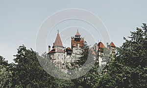 Scenic towers of the castle Bran. The legendary residence of Drakula in the Carpathian Mountains, Romania