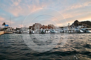 Scenic Town Marina in the Evening at Cabo San Lucas, Mexico