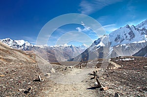 A scenic trail to the lake Tilicho in Nepal photo