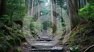 A scenic trail winding through majestic mountains, inviting adventurers. Ai Generated photo