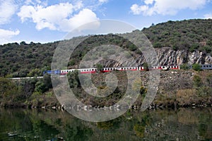 Scenic train ride through portgual wine country Douro Valley