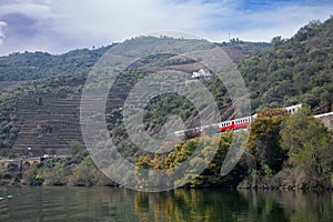 Scenic train ride through portgual wine country Douro Valley