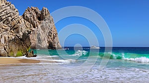 Scenic travel destination Playa del Divorcio, Divorce Beach, located near scenic Arch of Cabo San Lucas and playa