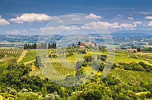 Scenic Tuscany landscape with rolling hills and valleys