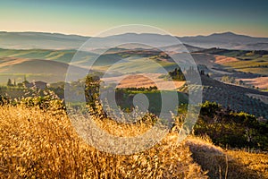 Scenic Tuscany landscape at sunrise, Val d'Orcia, Italy