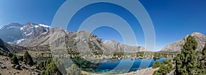 Scenic valley and lake in Fann mountains, Middle Asia