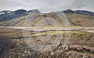 Scenic Valley of Snowdonia at Winter