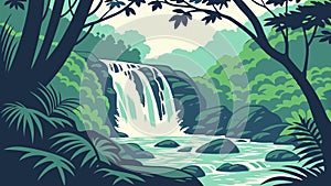 Waterfall in jungle, nature vector design scenic view. vector design Generative AI photo