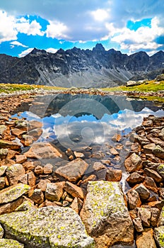 Scenic vertical view of a mountain lake in High Tatras, Slovakia