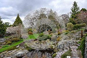 Scenic view of Abkhazi Garden in Victoria British Columbia on a cloudy day