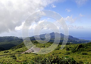 scenic view above savane a mulets on the hike to soufriere volcano, guadeloupe photo