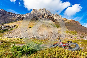 Scenic view of Alaskan Flattop Glen Alps with mountain bikes
