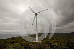 A scenic view of Albany Wind Farm in a cloudy weather