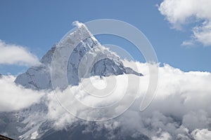 Scenic view of ama dablam mountain peak at chola lake near zongla village,Everest base campe treakking ,khumjung Nepal photo