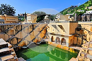 Scenic View of The Ancient Panna Meena Ka Kund Step Well near Amer Fort in Jaipur photo