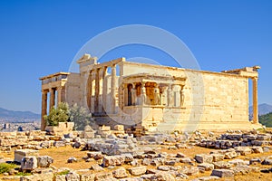 Scenic view of ancient ruins and Erechteion temple, Acropolis