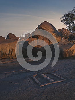 Scenic view of the ancient ruins of Hampi's temple