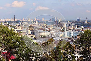 Scenic view of ancient Square of Contracts Contract Square with Ferris wheel in the Podil district.