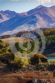 Scenic view of the Aoos artificial lake landscape, Epirus, Greece