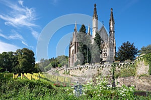 Scenic view of Apollinaris church against the blue sky in Remagen, Germany