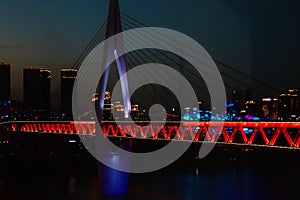 Scenic view of the architecture of Chongqing and the bridge over the Yangtze River at night