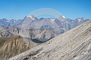 Scenic view of Bar of the Ecrins and Pelvoux peak glaciers seen from Sommeiller peak photo