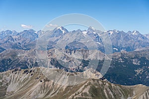 Scenic view of Bar of the Ecrins and Pelvoux peak glaciers seen from Sommeiller peak photo