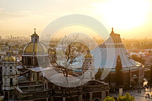 Scenic view at Basilica of Guadalupe with Mexico city skyline