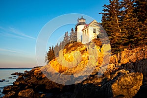 Scenic view of Bass Harbor lighthouse in Maine, Acadia