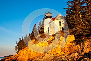 Scenic view of Bass Harbor lighthouse in Maine, Acadia