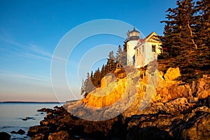 Scenic view of Bass Harbor lighthouse in Maine, Acadia