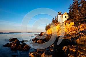 Scenic view of Bass Harbor lighthouse in Maine, Acadia