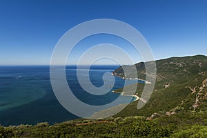 Scenic view of a bay with boats at the Arrabida Natural Park near Setubal