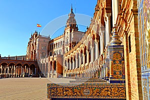 Scenic view of Beautiful architecture Plaza de Espana Spainish Square in Maria Luisa Park, Seville,