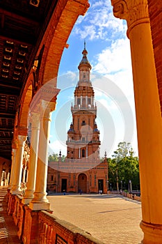 Scenic view of Beautiful architecture Plaza de Espana Spainish Square in Maria Luisa Park, Seville,