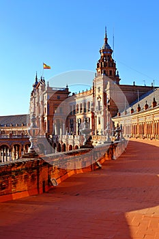 Scenic view of Beautiful architecture Plaza de Espana Spainish Square in Maria Luisa Park, Seville,