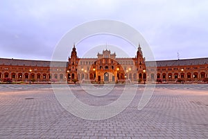 Scenic view of Beautiful architecture Plaza de Espana Spainish Square in Maria Luisa Park, Seville,