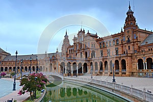 Scenic view of Beautiful architecture Plaza de Espana Spainish Square in Maria Luisa Park, Seville,