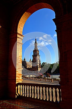 Scenic view of Beautiful architecture Plaza de Espana Spainish Square in Maria Luisa Park, Seville,