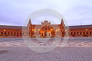 Scenic view of Beautiful architecture Plaza de Espana Spainish Square in Maria Luisa Park, Seville,