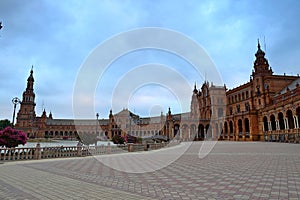 Scenic view of Beautiful architecture Plaza de Espana Spainish Square in Maria Luisa Park, Seville,