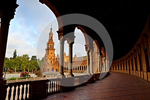 Scenic view of Beautiful architecture Plaza de Espana Spainish Square in Maria Luisa Park, Seville,