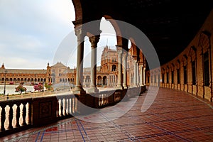 Scenic view of Beautiful architecture Plaza de Espana Spainish Square in Maria Luisa Park, Seville,