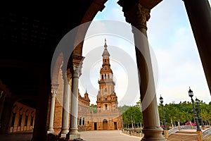 Scenic view of Beautiful architecture Plaza de Espana Spainish Square in Maria Luisa Park, Seville,