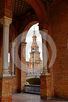 Scenic view of Beautiful architecture Plaza de Espana Spainish Square in Maria Luisa Park, Seville,