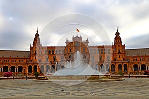 Scenic view of Beautiful architecture Plaza de Espana Spainish Square in Maria Luisa Park, Seville,