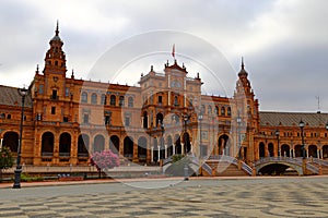 Scenic view of Beautiful architecture Plaza de Espana Spainish Square in Maria Luisa Park, Seville,