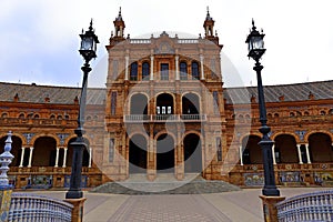 Scenic view of Beautiful architecture Plaza de Espana Spainish Square in Maria Luisa Park, Seville,