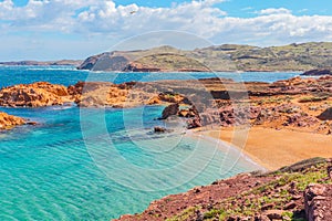 Scenic view of the beautiful coast of Islas Baleares in Spain on a cloudy day background