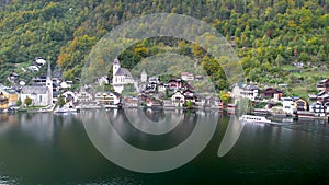 Scenic view of beautiful Hallstatt town and Hallstattersee in Austria